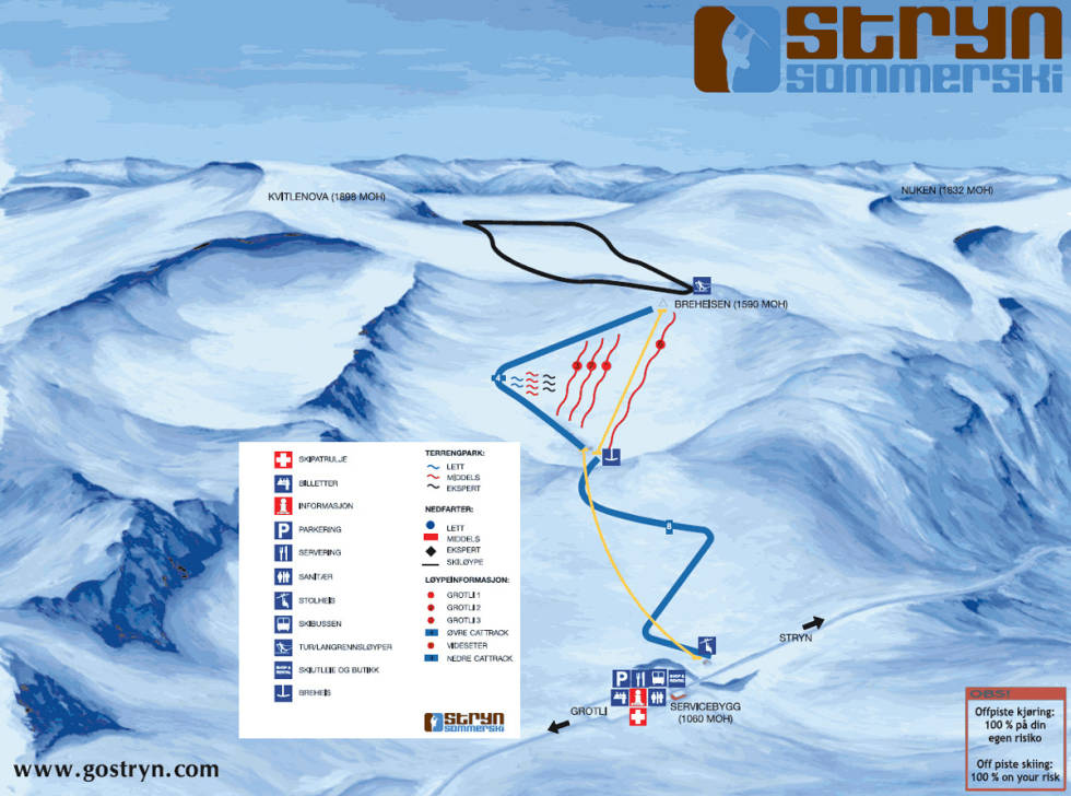 Av de to heisene er det for tiden kun den nederste som går - men catskiing tilbys også! stryn sommerski alpint snowboard ski sommerskisenter strynefjellet