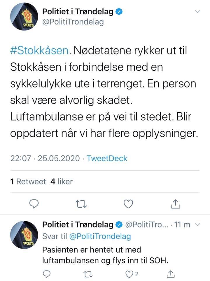 POLITIET I TRONDHEIM PÅ TWITTER syklist-ulykke-trondheim