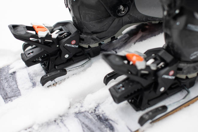 HÆLBINDING I KJØREMODUS: Tecton har vanlig alpinbinding bak, og ikke pinner slik en del lettere techbindinger har. fritschi Tecton 12 test topptur