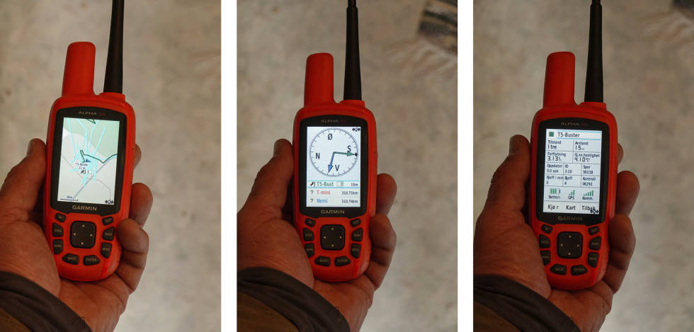 Skjermvalg: De ulike skjermene gir raskt tilgang på både Fido og Fias gjøren og laden i skogen. Test-av-Garmin-alpha-50-og-T5-2
