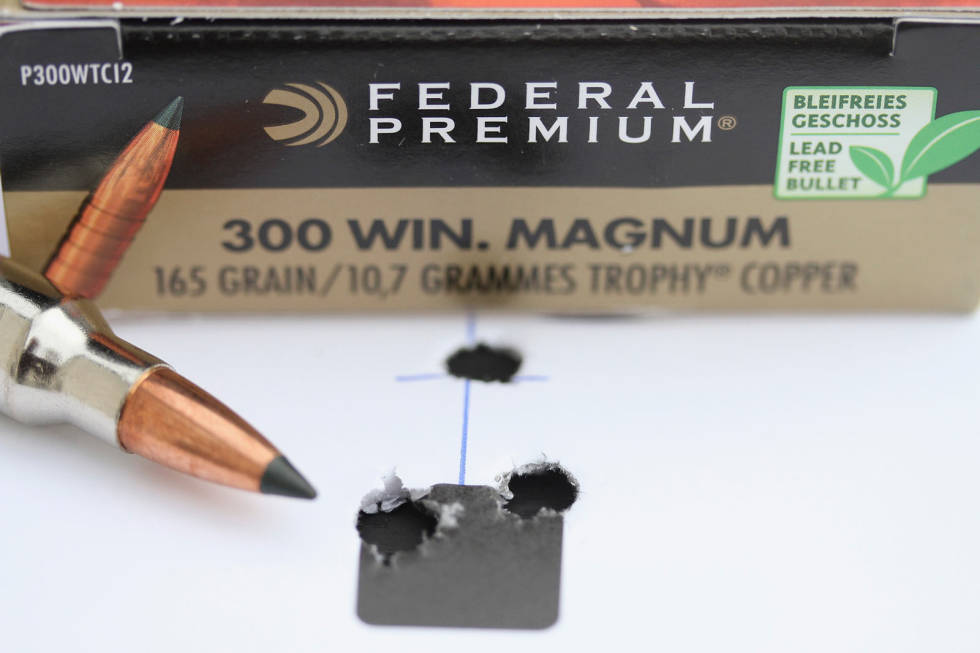 Akseptabelt: Federal 165 Trophy Copper klarte 889 m/s og ga samlinger på 26 mm. Test-av-magnumpatroner-7