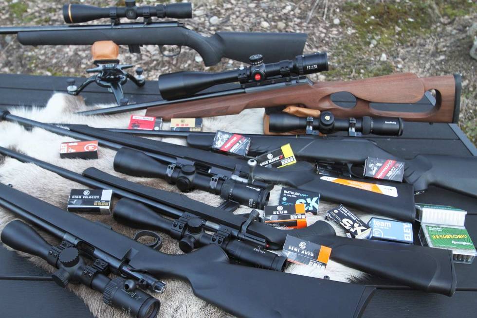 Bredt spekter: Vi hanket inn salongrifler og -ammo for enhver smak, der riflene ligger fra snaut 3000 til drøyt 17000. Test-av-Salongrifler-2
