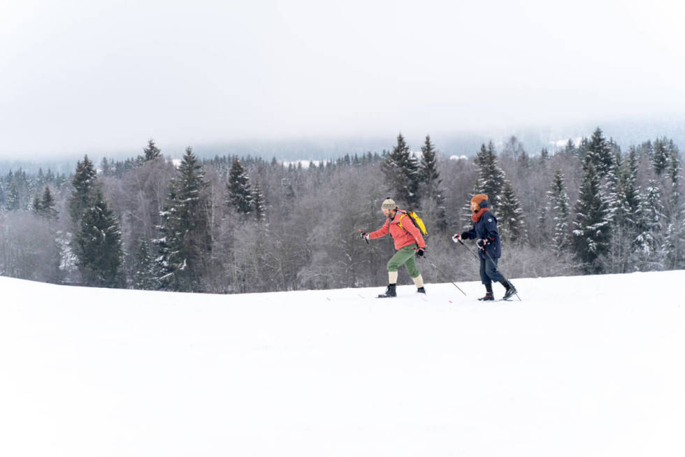 FESTE OG GLID: Skiene i denne testen er ikke opprinnelig utviklet for bruk i høyfjellet, men mer for turer utenfor sporet i løs snø der bæreevne og feste er prioritert. FOTO: Emma Gamme
