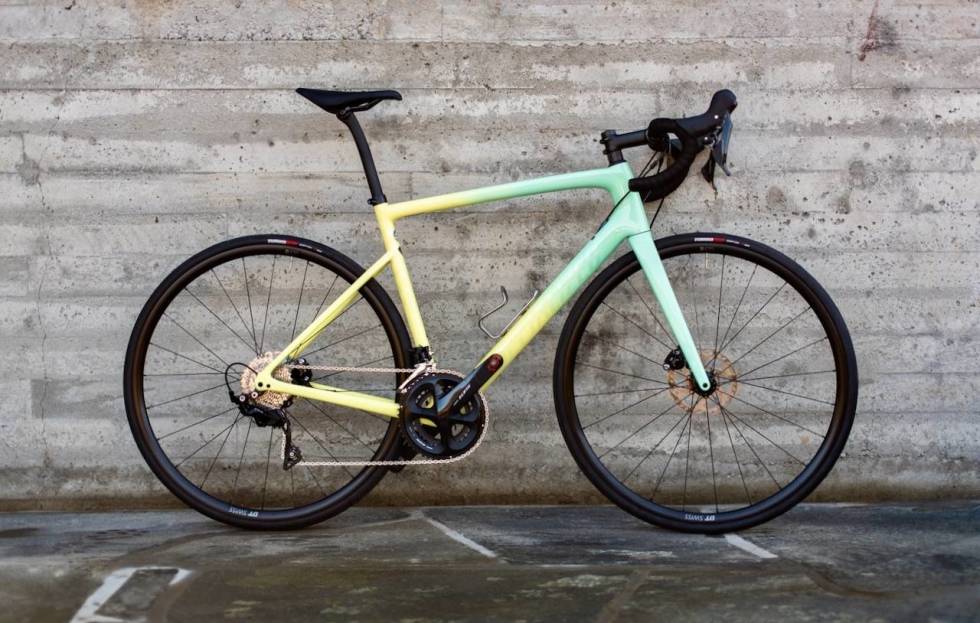 SKILLER SEG UT: Med sine tropiske farger er nok Specialized Tarmac SL6 testens mest oppsiktsvekkende, og en racer som er veldig enten eller for potensielle kjøpere. Foto: Henrik Alpers test-av-specialized-tarmac-sl6-sport-crop1280