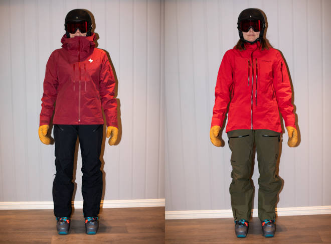 DUELL: Sweet og Norrøna er norske merker med mye bra skiklær i kolleksjonen. Vi har testet dameutgavene av skallklærne Sweet Crusader (til venstre) og Norrøna Lofoten – begge med Gore-Tex Pro membran. Foto: Tore Meirik test topptur klær norrøna sweet