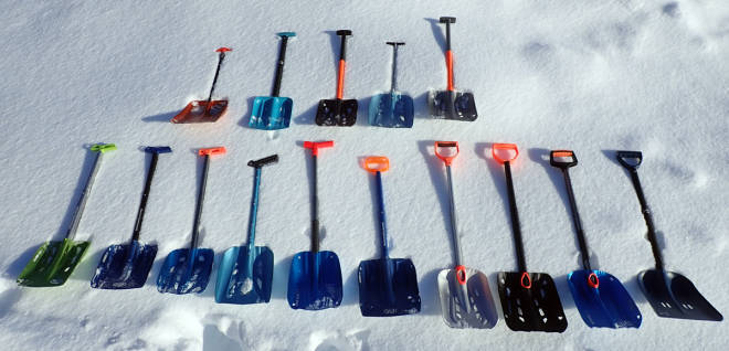 15 ulike spader fra Arva, BCA, Mammut og Ortovox til testing. skredspade test