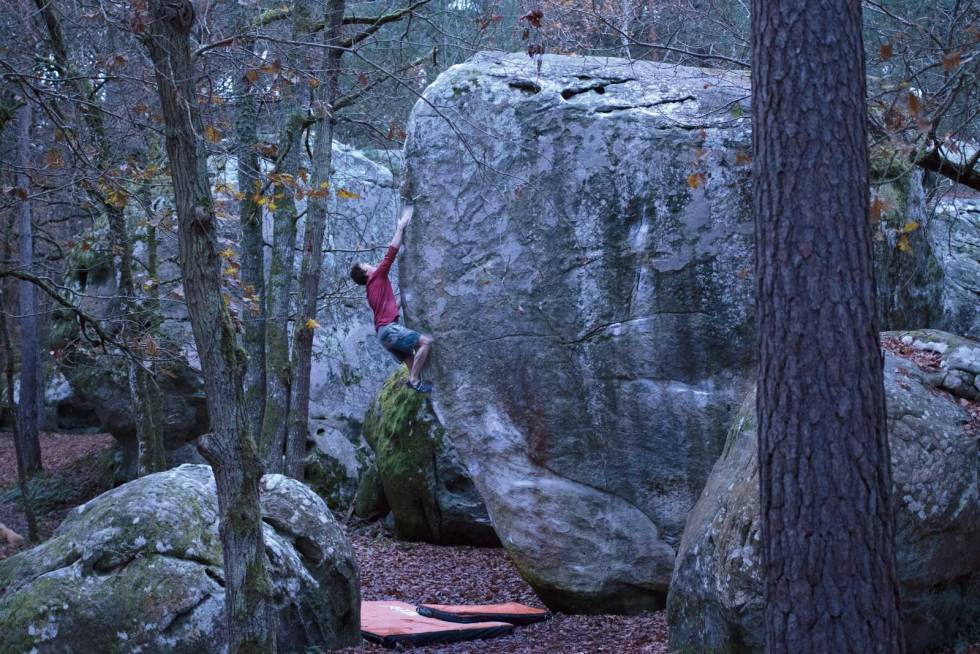 Fontainebleau: Thilo på superklassikeren Partage (8A+). Foto: Tina J. Hafsaas Thilo-Schroter-6