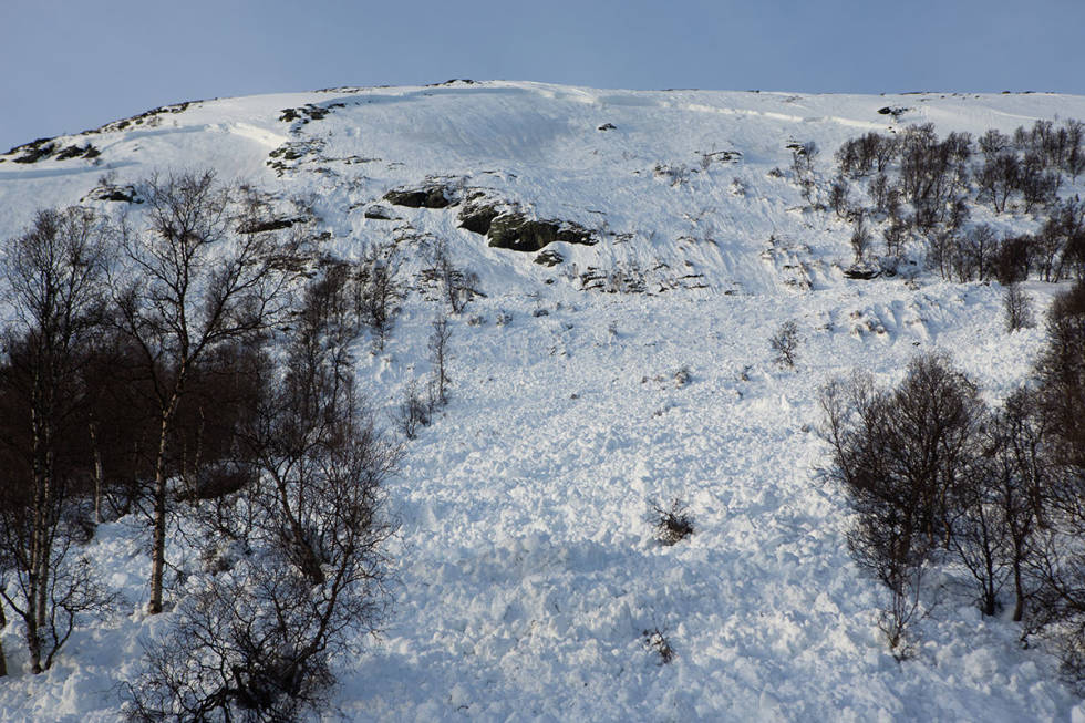 STORT SKRED: Med to dynamittladninger klarte mannskapet i Oppdal skisenter å utløse to temmelig store skred i Paradiset i Hovden. Formålet med sprengingen er å sikre løypa under, hvor dette bildet er tatt fra. Foto: Tore Meirik STORT SKRED: Med to dynamittladninger klarte mannskapet i Oppdal skisenter å utløse to temmelig store skred i Paradiset i Hovden. Formålet med sprengingen er å sikre løypa under, hvor dette bildet er tatt fra. Foto: Tore Meirik