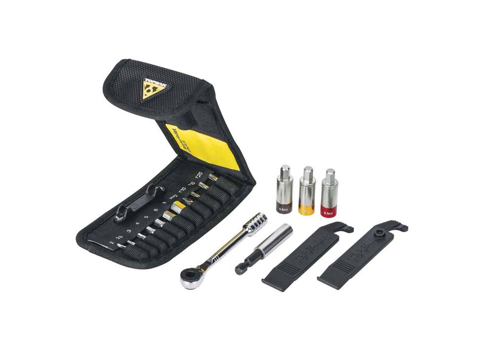 SPESIAL: Verktøyet Ratchet Rocket Lite NTX fra Topeak har både skralle og egne moment-bits, som hjelper deg å stramme til riktig moment. Foto: Topeak topeak miniverktøy