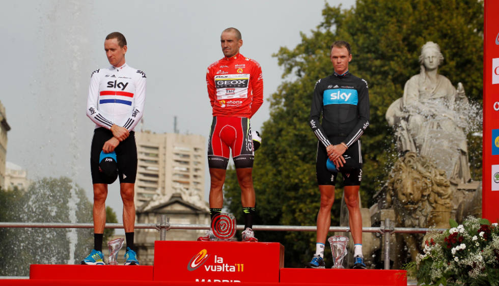 SLÅR KAPTEINEN: Froome blir nummer to i Vuelta a España, mens Wiggins må ta til takke med tredjeplassen. Foto: Cor Vos tour de france, chris froome, bradley wiggins(4)