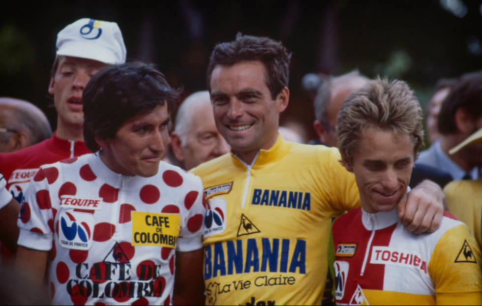 DEN FEMTE: Hinault tar i 1985 sin femte Tour de France-seier, med LeMond på annenplass. Foto: Cor Vos tour de france, greg lemond, bernard hinault(4)