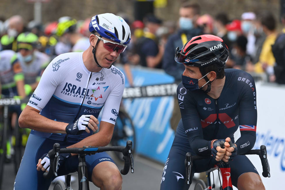 HELT UTE: Froome kom skjelvende i mål nesten kvarteret bak Roglic. Geraint Thomas ble spart for velt og uhell. Foto: Cor Vos. tour-de-france-sammenlagtfavoritter-6