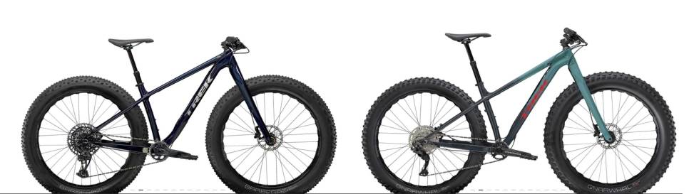 TJUKKMODELL: Trek Farley er myntet på dem som vil sykle på snø og løst underlag. Trek Farley 5 (19 999 kroner) og Farley 9,6 (32 999 kroner) avbildet. trek farley fatbike