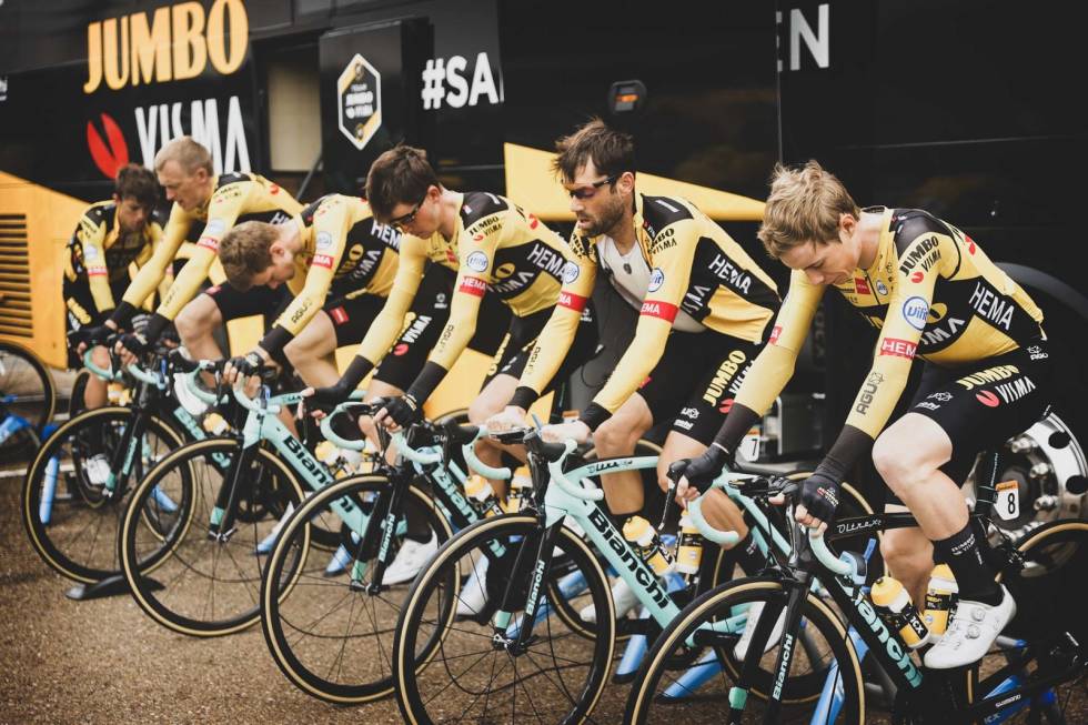 STÅLKONTROLL: Team Jumbo-Visma har stålkontroll på oppvarming og nedkjøring. Foto: Cor Vos. trene-med-wattmåler-1-5