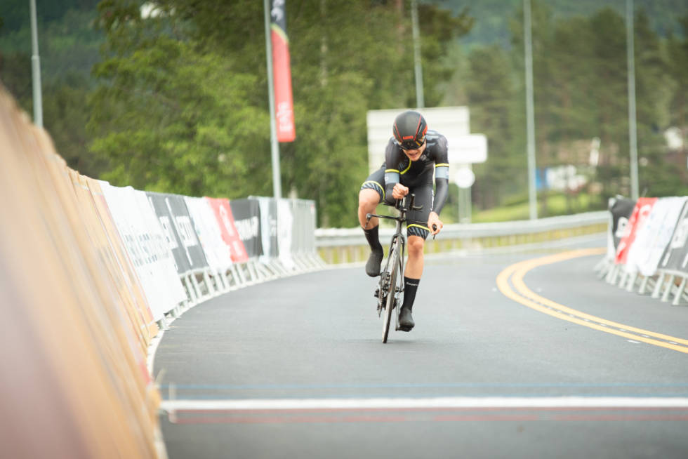SISTEMANN PÅ VEIEN: Westgaard Holther kunne kjøre på tidene til konkurrentene, og tok en klar seier. Foto: Henrik Alpers trym westgaard holther nm gull tempo smaalenene sk