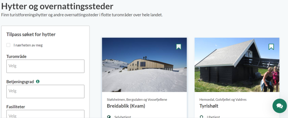 Bruk oversikten på ut.no for å booke din hytte. ute.no hyttebooking