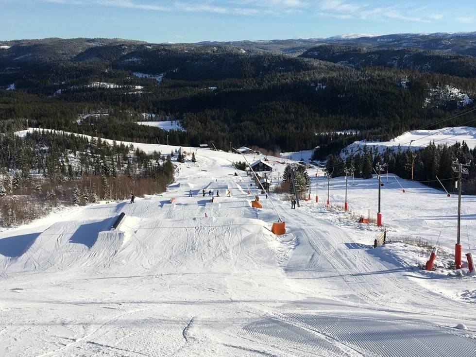 KOMPAKT: Masse rails og hopp på et temmelig kompakt område – sånn ser terrengparken i Vassfjellet ut. Vassfjellet, terrengpark
