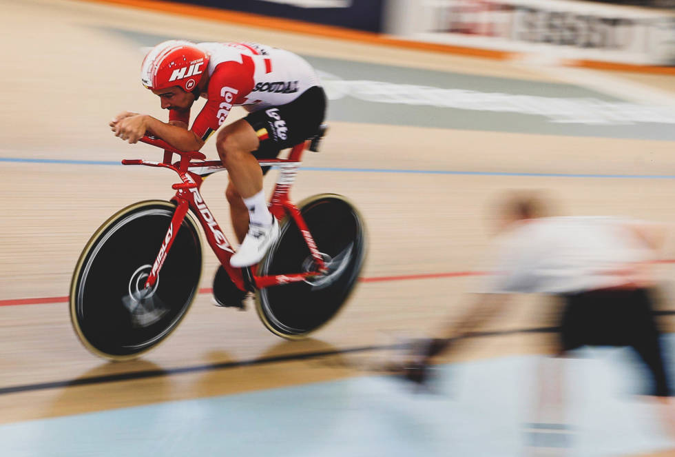SOLID: Campenaerts rekord på 55,089 kilometer ble satt i velodromen i Aguascalientes i Mexico. Foto: Cor Vos. victor campenaerts