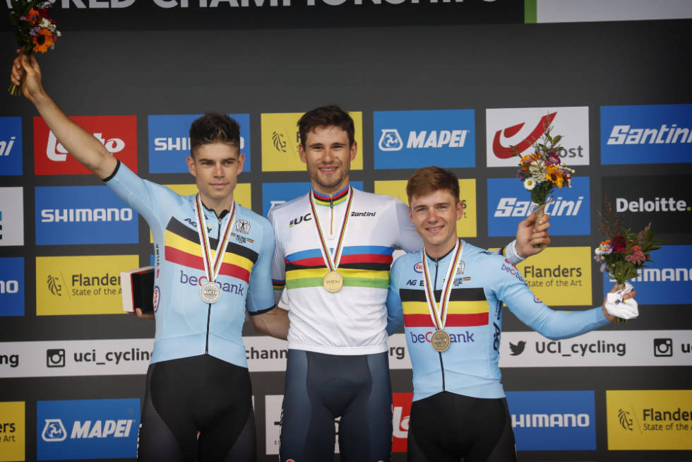 PODIET: Filippo Ganna kan ikle seg verdensmestertrøyen på tempo nok et år. Foto: Cor Vos vm i flandern, tempo, filippo ganna, wout van aert, remco evenepoel