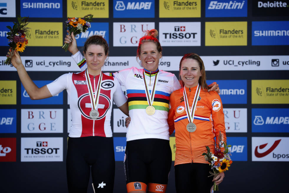 VERDENSMESTER: Det neste året skal Ellen van Dijk ikle seg verdensmestertrøyen på tempo. Foto: Cor Vos vm i flandern, tempo kvinner, ellen van dijk, annemiek van vleuten, marlen reusser