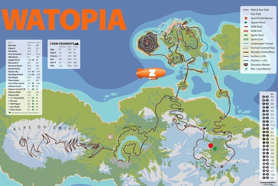 WATOPIA: I dette digitale universet skal Tour of Watopia sykles. Kart over Zwifts univers Watopia