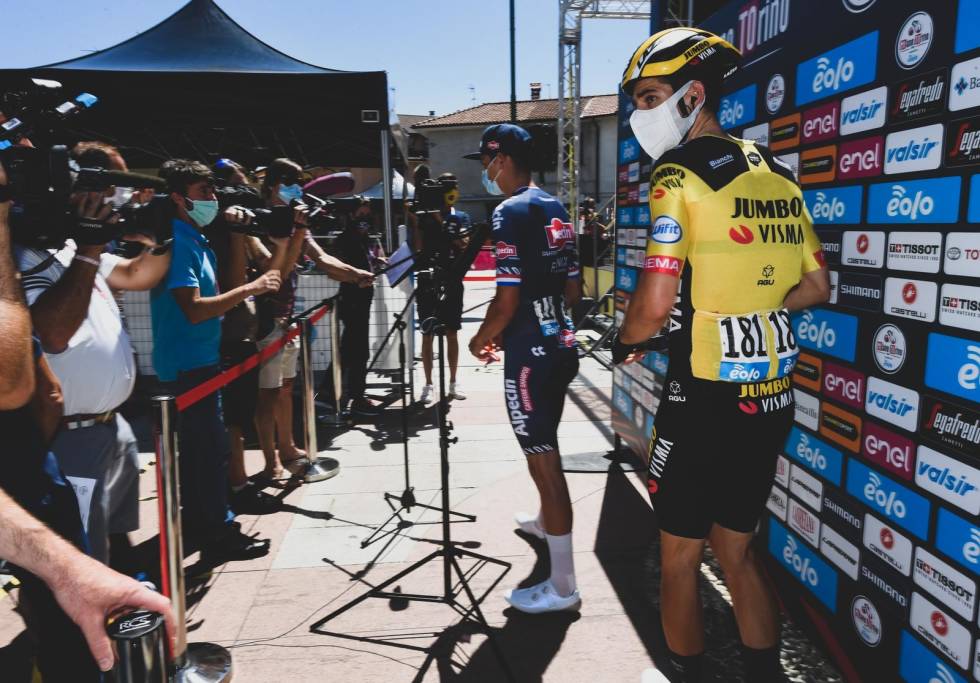 KAMPHANER: Både Van Aert og Van der Poel er ettertraktede intervjuobjekter, også i koronatiden. Foto: Cor Vos. mathieu van der poel wout van aert