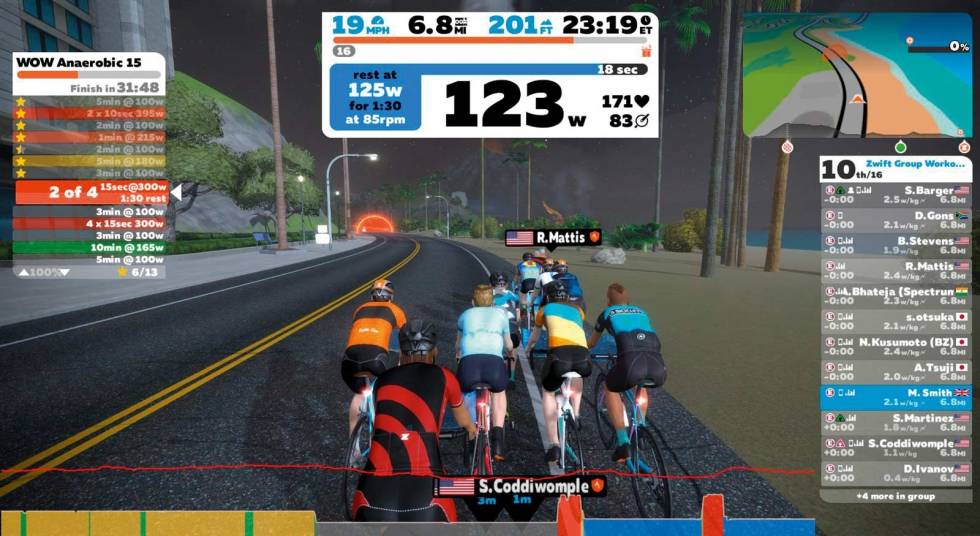 DISPLAYET: Watt, konkurrenter, kilometer igjen og bonusfunksjoner vises på skjermen. Jo større skjerm jo bedre, gjerne tv. Zwift-2