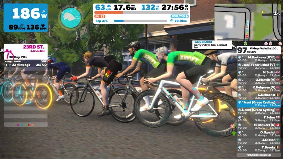ZWIFT: Sosial gruppetrening på Zwift har aldri vært mer aktuelt enn nå. Foto: Jonas Orset/skjermdump. Zwift GCN