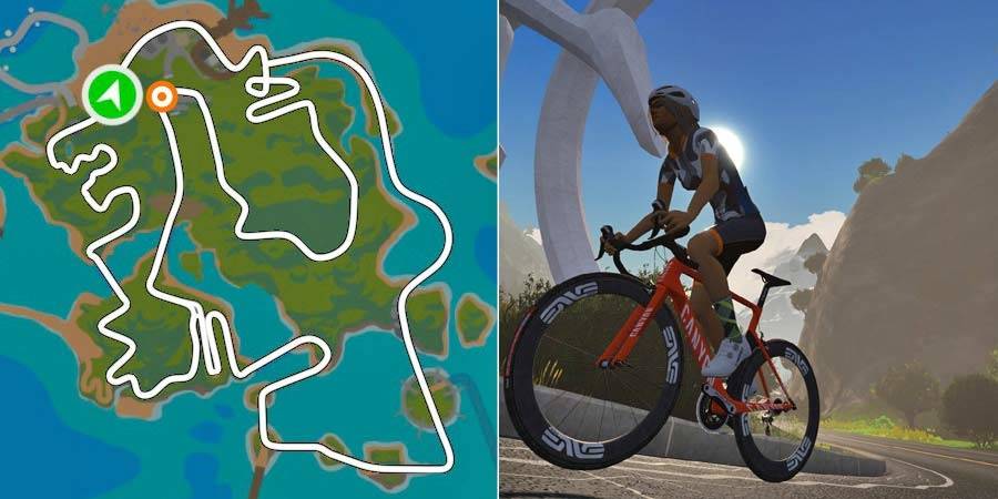 TIL WATTOPIA! De 200 deltagerne i VM skal selvsagt kjøre i Wattopia. Skjermdump, Zwift. zwift-vm